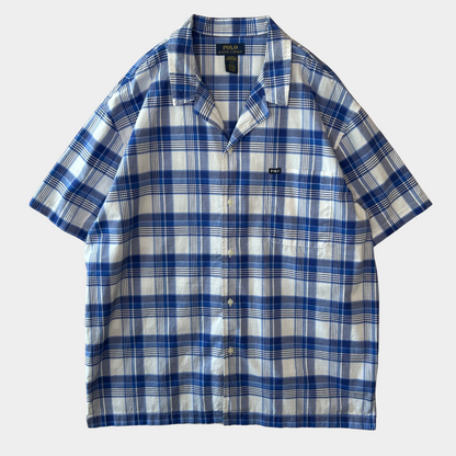00's Polo Ralph Lauren ラルフローレン オープンカラーチェックシャツ 青白(L)/A3747SH-SO