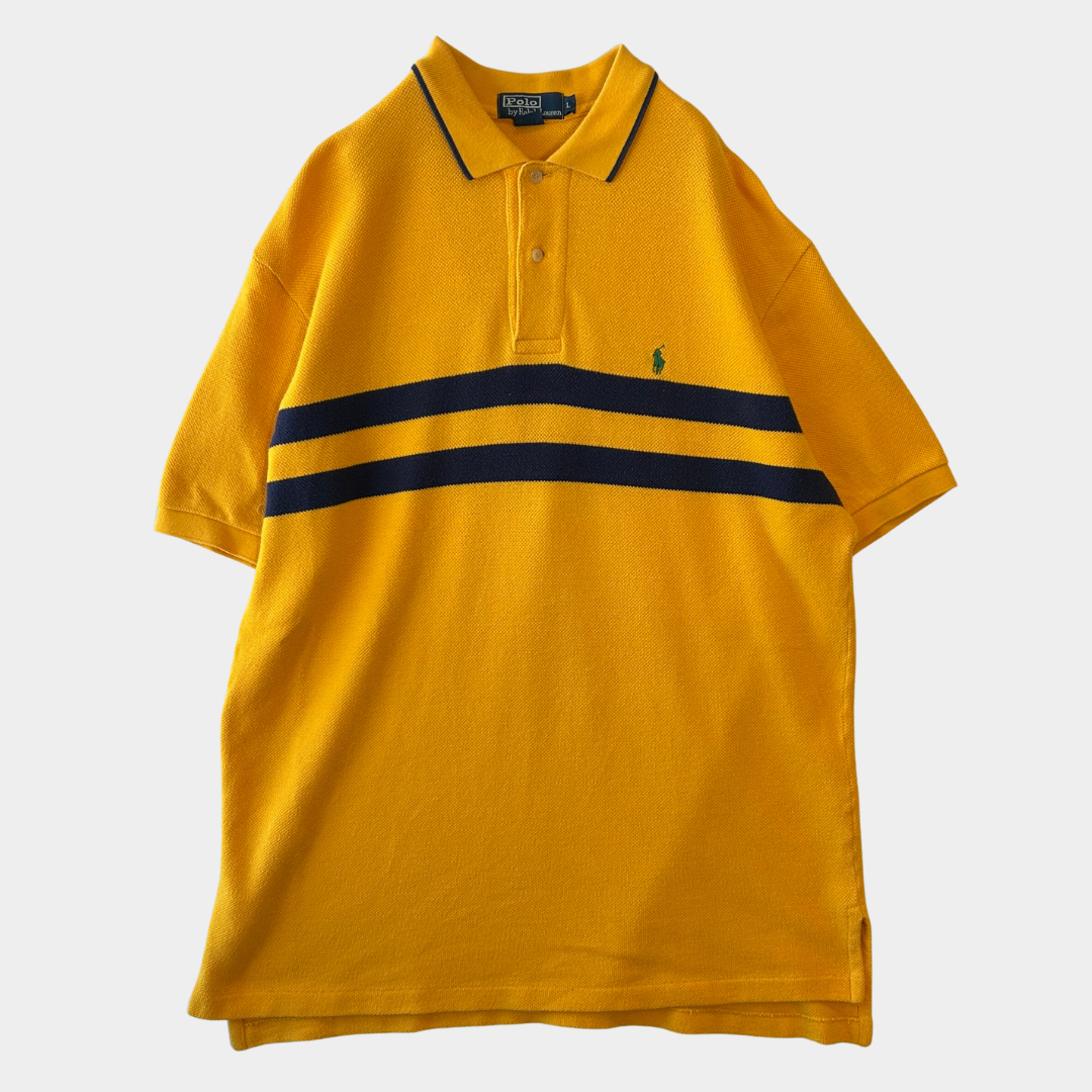 00's Polo by Ralph Lauren ラルフローレン フロントボーダー ポロシャツ 黄紺 (L)/B2509S-SO