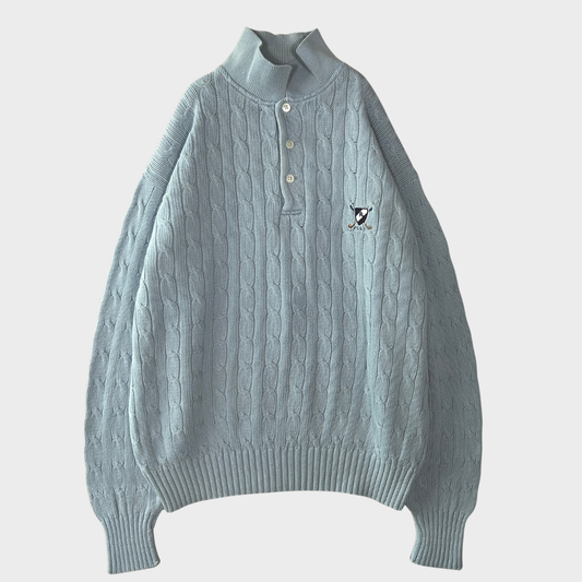 Polo by Ralph Lauren ラルフローレン ハーフボタン ケーブルニット ライトブルー  (XL相当)/B1129K-SO