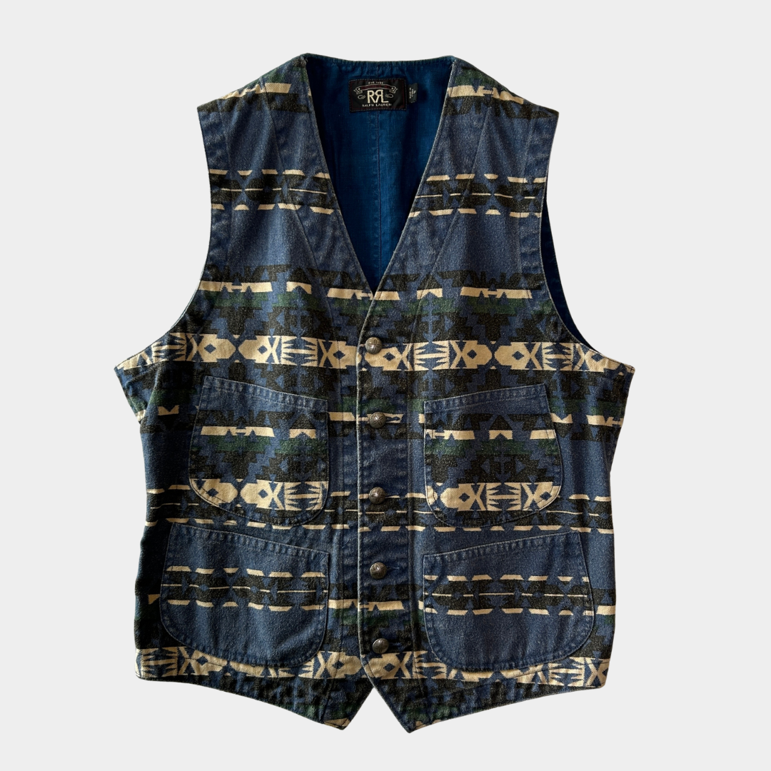 00's RRL ラルフローレン Southwestern Vest ネイティブ柄ベスト ジレ ブルー(M)/A9196V-SO