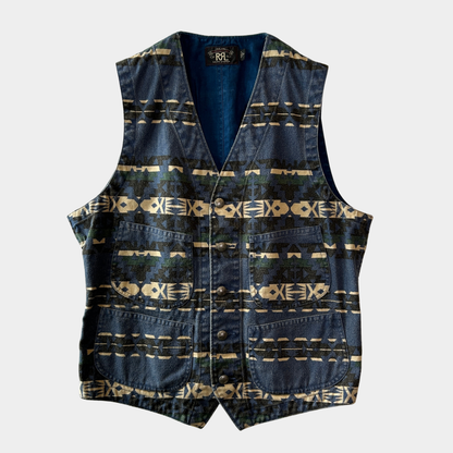 00's RRL ラルフローレン Southwestern Vest ネイティブ柄ベスト ジレ ブルー(M)/A9196V-SO