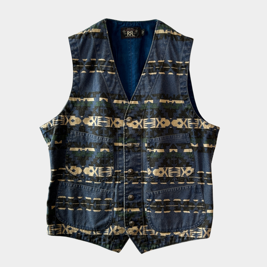 00's RRL ラルフローレン Southwestern Vest ネイティブ柄ベスト ジレ ブルー(M)/A9196V-SO