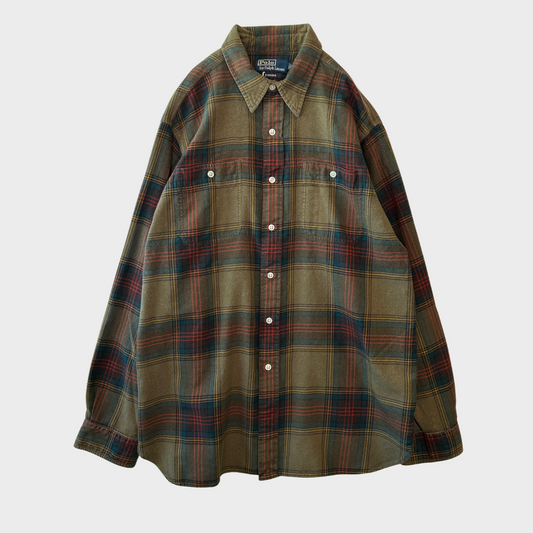 00's Ralph Lauren ラルフローレン チェックシャツ EMMONS カーキ (L)/A7870S-SO