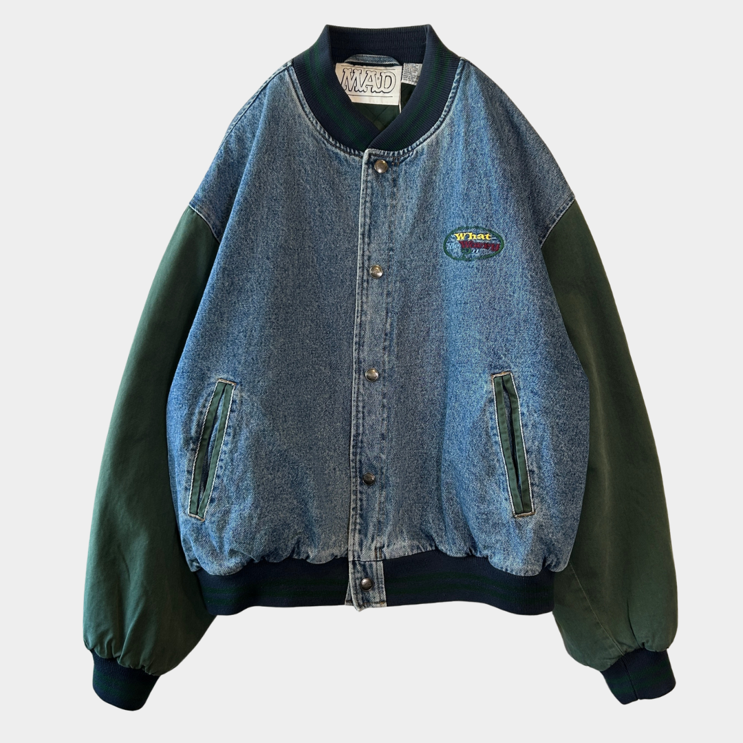 90's MAD MAGAZINE DCコミック アルフレッド・E・ニューマン デニムスタジャン (XL)/C0111J-SO