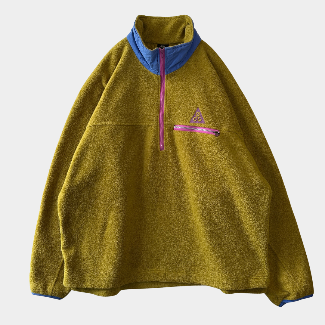 90's NIKE ACG ナイキ ハーフジップフリースプルオーバー マスタード(XL)/B3378F-SO
