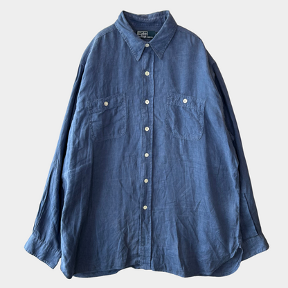 polo Ralph Lauren ラルフローレン リネンワークシャツ 紺(L polo Ralph Lauren ラルフローレン リネンワークシャツ 紺(L