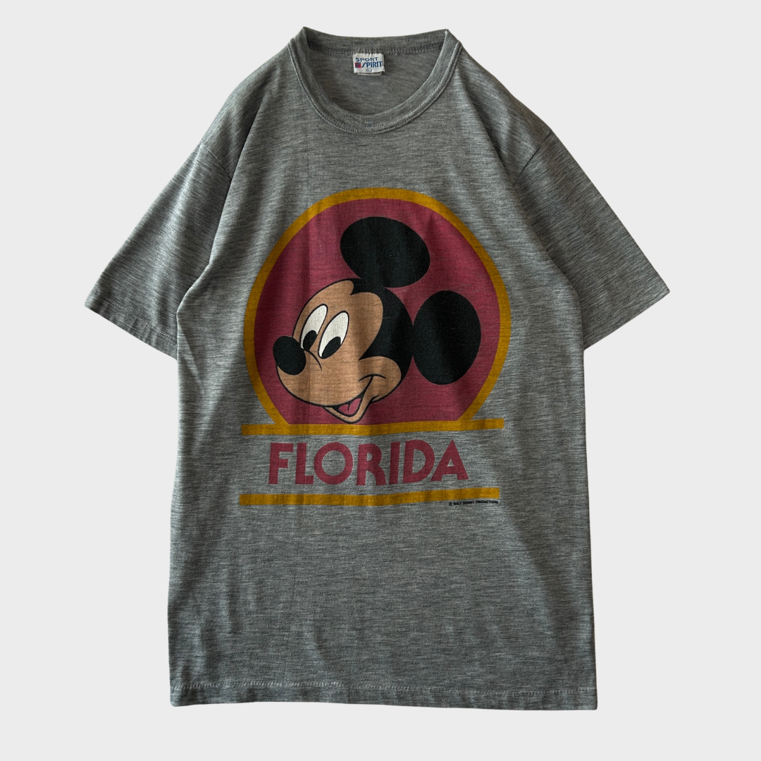 80's Disney Mickey Mouse "FLORIDA"キャラクターTシャツ グレー (L)/B3924T-SO