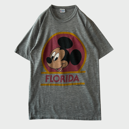 80's Disney Mickey Mouse "FLORIDA"キャラクターTシャツ グレー (L)/B3924T-SO