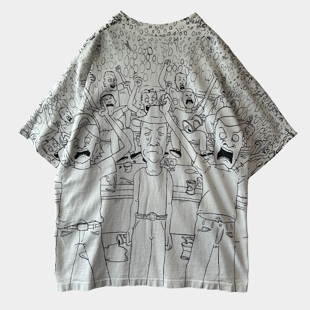 90's Beavis and Butt-Head ビーバスアンドバットヘッド  オールオーバープリントTシャツ MTV 白(XL)/B2173-SO