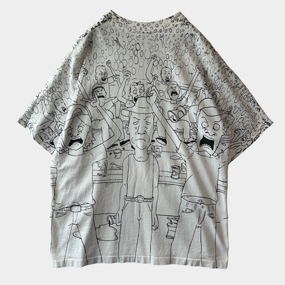 90's Beavis and Butt-Head ビーバスアンドバットヘッド  オールオーバープリントTシャツ MTV 白(XL)/B2173-SO
