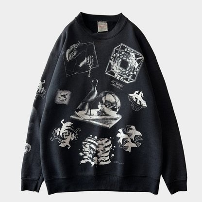 90's M.C.Escher エッシャー アート マルチプリントスウェット ONEITA ブラック(L)/C1598S-SO