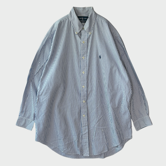 00's Ralph Lauren ラルフローレン ストライプシャツ 青白 (L)/A7972S-SO