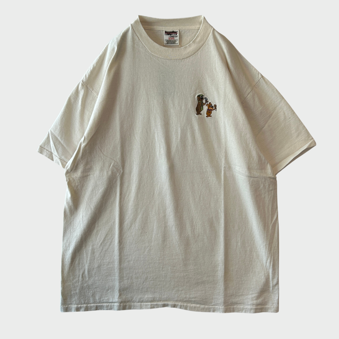 90's ONEITA Yogi Bear ヨギ・ベア 刺繍キャラクターTシャツ アイボリー(XL)/B3949T-SO