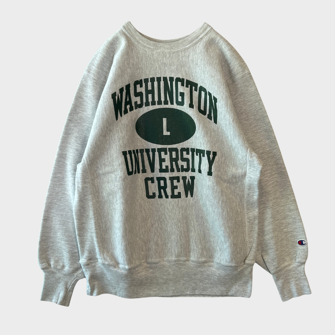 90's  Campion  Reverse Weave リバースウィーブ WASHINGTON UNIVERSITY CREW グレー L /A7668S-SO
