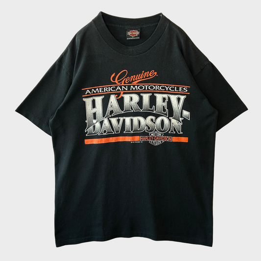 90's Harley-Davidson Genuine American Motorcycles プリントTシャツ 黒 (L)/A7448T-SO