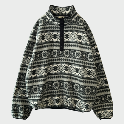 90's L.L.Bean スナップTタイプ "Wind Bloc Series" デザインフリース 黒白灰 (サイズ不明)/A3102F-SO