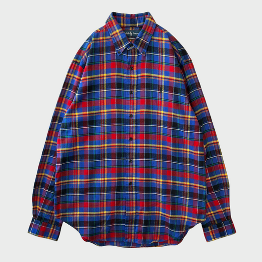 00's Ralph Lauren ラルフローレン チェックシャツ 青赤黄緑白 (L)/B1133S-SO