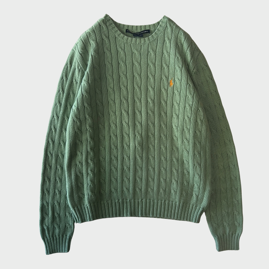 00's Ralph Lauren Sport ラルフローレン コットンケーブルニット ミントグリーン (S)/A8501K-SO