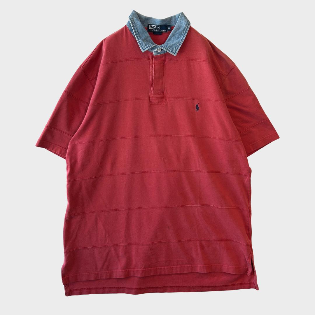 90-00's Polo by Ralph Lauren デニム襟 ラルフローレン ラガーシャツ コーラルレッド (L)/B4003S-SO