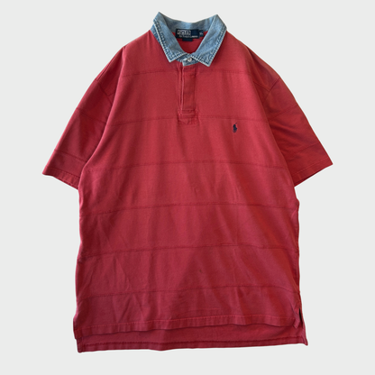 90-00's Polo by Ralph Lauren デニム襟 ラルフローレン ラガーシャツ コーラルレッド (L)/B4003S-SO