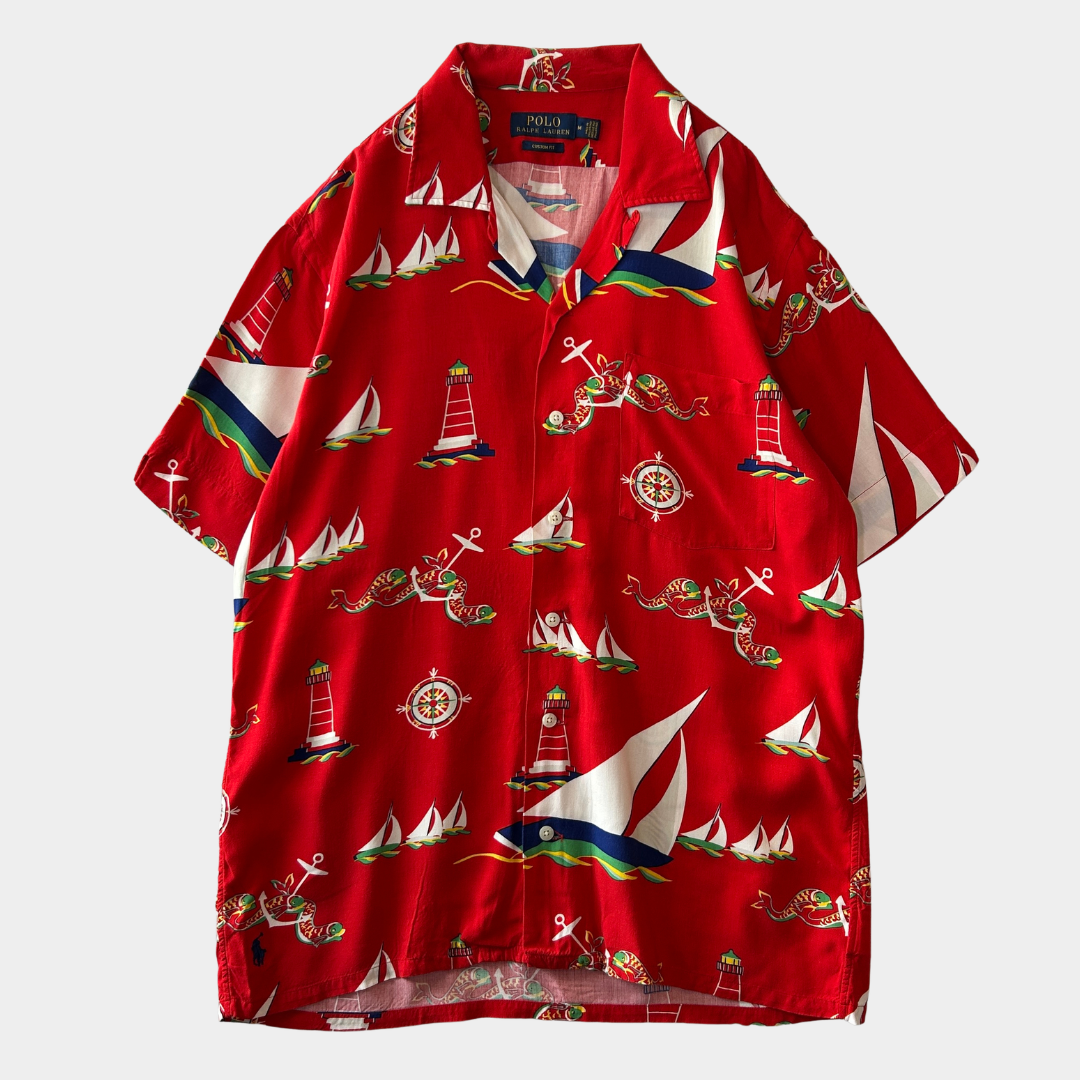 Polo by Ralph Lauren ラルフローレン レーヨンアロハシャツ 赤(M)/C0880SH-SO