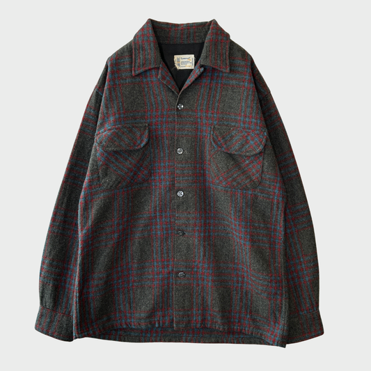 60's Towncraft ウールチェックシャツ 黒赤青 (M)/A8293S-SO