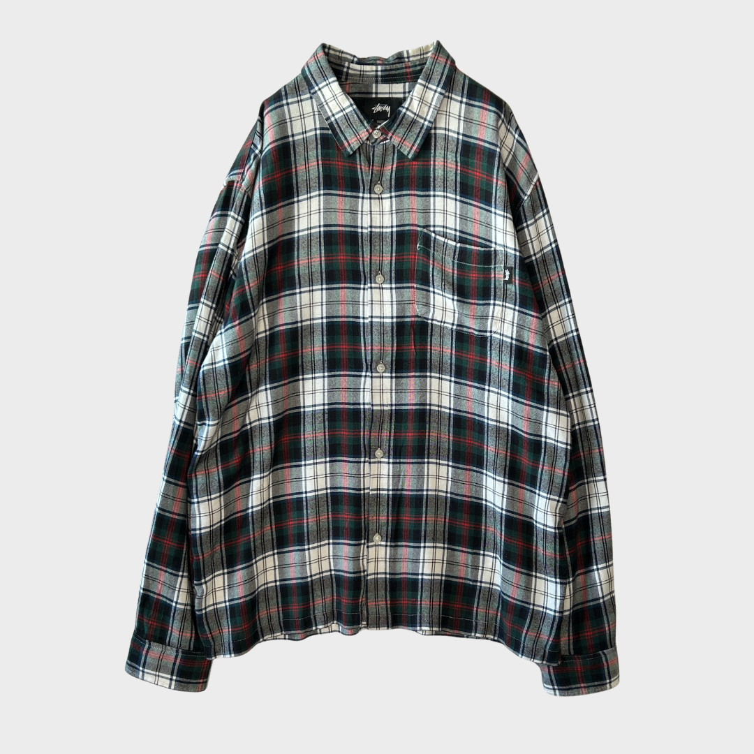 Stussy ステューシー レーヨンチェックシャツ 深緑 (L) /A9256SH-SO