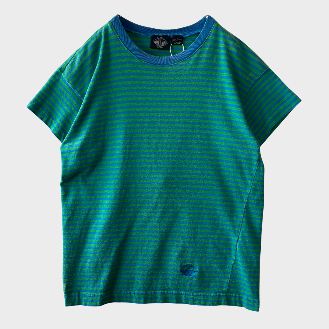 90's DOCKERS ドッカーズ ボーダーTシャツ 青・緑 (L) B4018T-SO