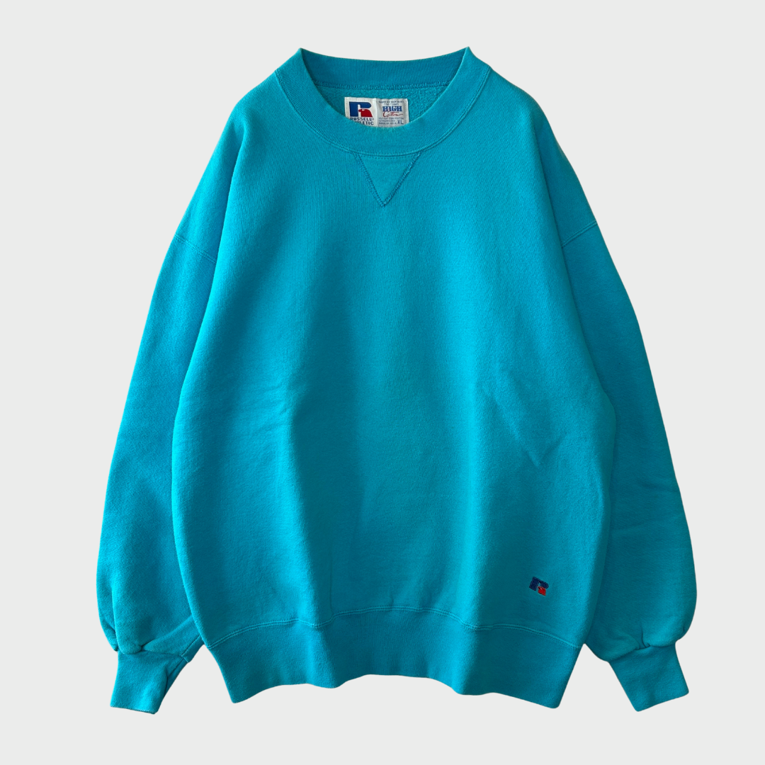 90's  Russell Athletic ラッセル High Cotton 無地スウェット ターコイズブルー (XL) /A8413S-SO