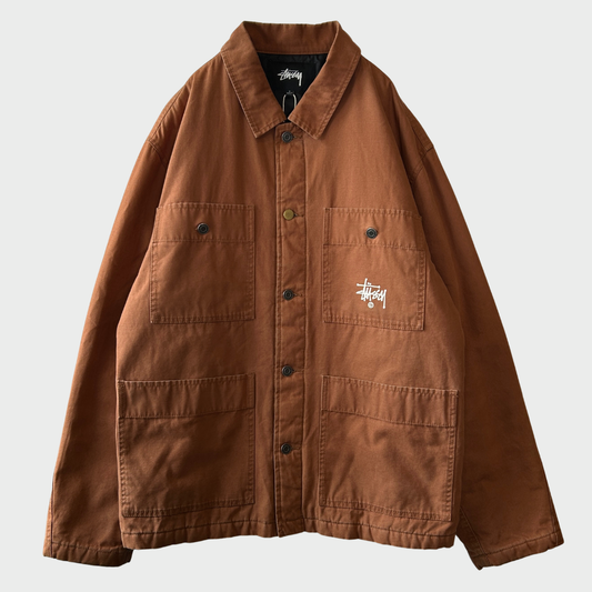 00's Stussy ロゴプリント  コットンカバーオール 茶 (L)/C0401J-SO