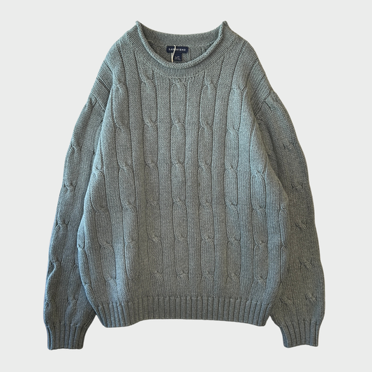 00's LANDS'END ケーブル編み コットンニット グレー (L)/A8494K-SO