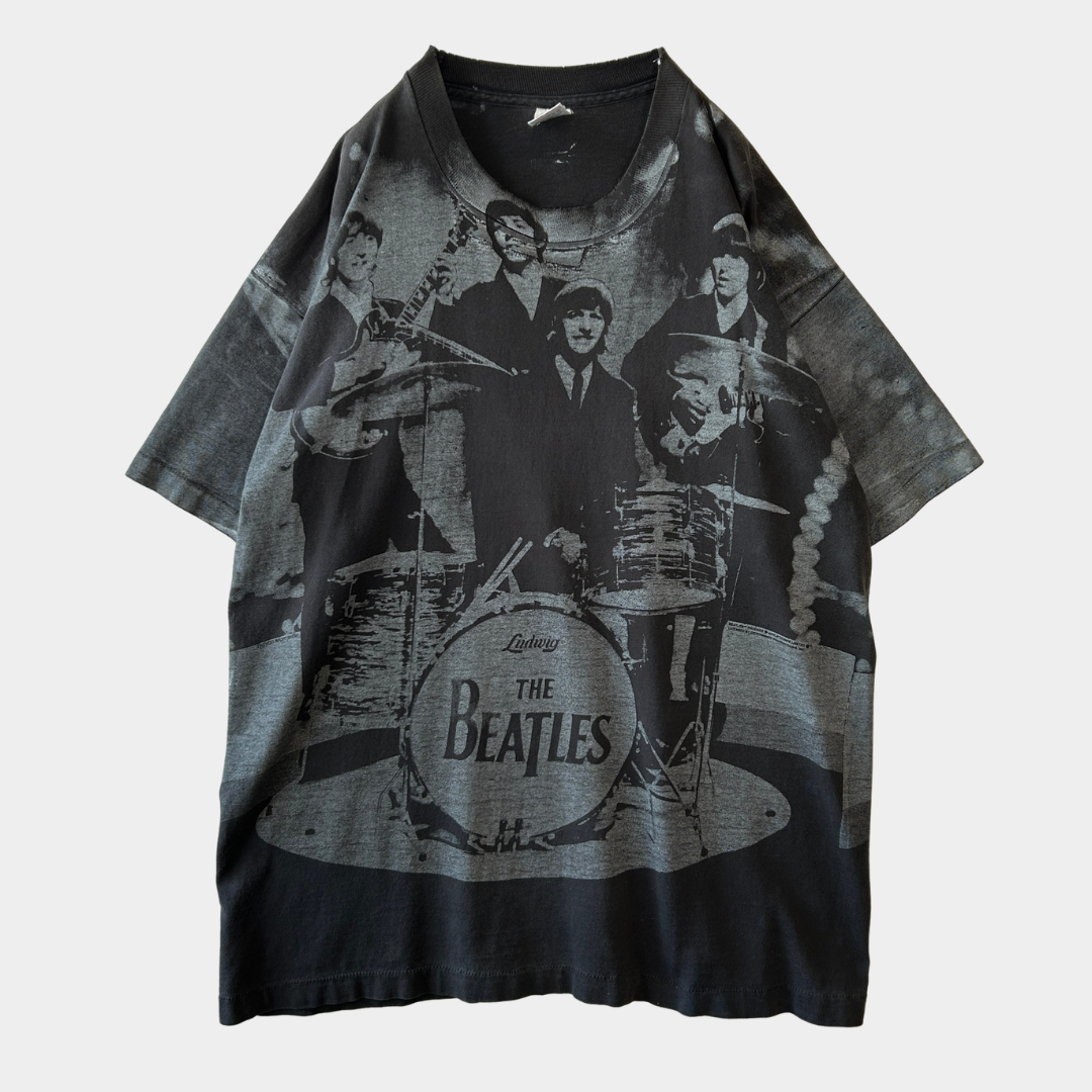 90's The Beatles ビートルズ オールオーバープリント バンドTシャツ ブラック(XL)/C0803T-SO