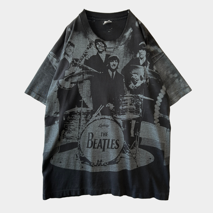 90's The Beatles ビートルズ オールオーバープリント バンドTシャツ ブラック(XL)/C0803T-SO