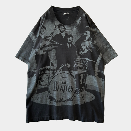 90's The Beatles ビートルズ オールオーバープリント バンドTシャツ ブラック(XL)/C0803T-SO