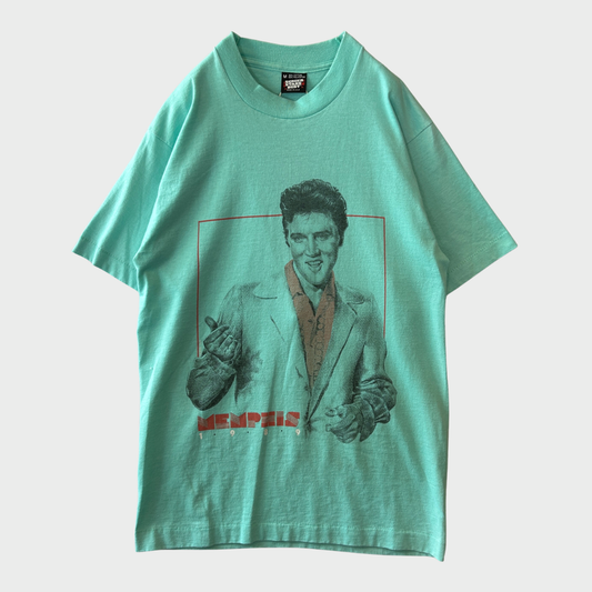 80's Elvis Presley エルヴィス・プレスリー "Memphis 1989" アーティストT ターコイズブルー(M)/B2023T-SO