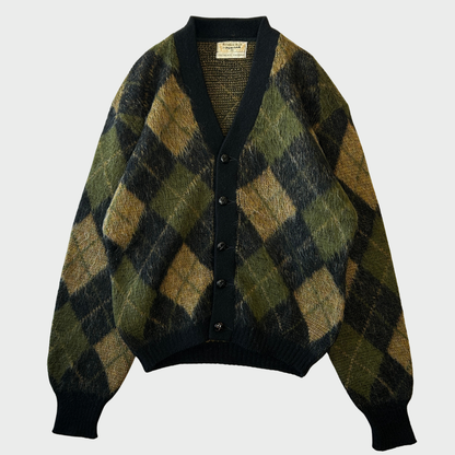 60's Puritan アーガイル モヘアカーディガン 黒カーキ茶 (サイズ40)/C0173K-SO