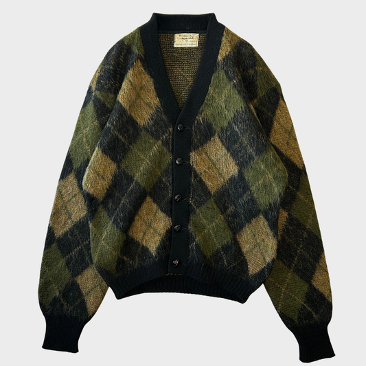 60's Puritan アーガイル モヘアカーディガン 黒カーキ茶 (サイズ40)/C0173K-SO