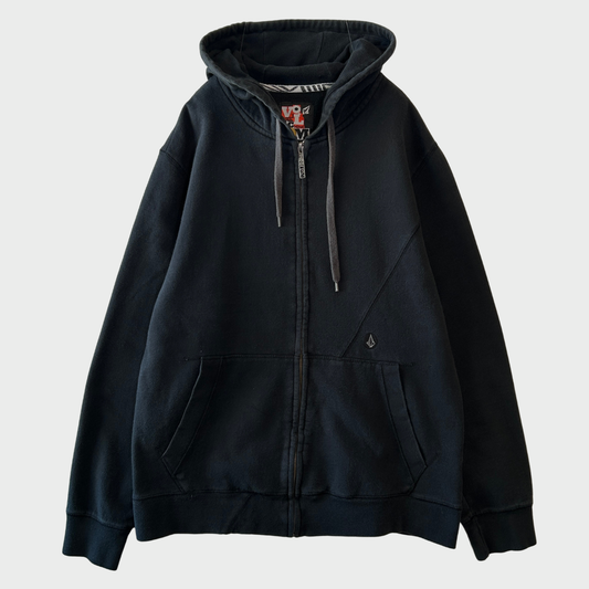 00's VOLCOM ボルコム ストーンロゴ刺繍 オリジナルジップトップ フルジップパーカー ブラック(サイズ不明 M相当)/B4240S-SO