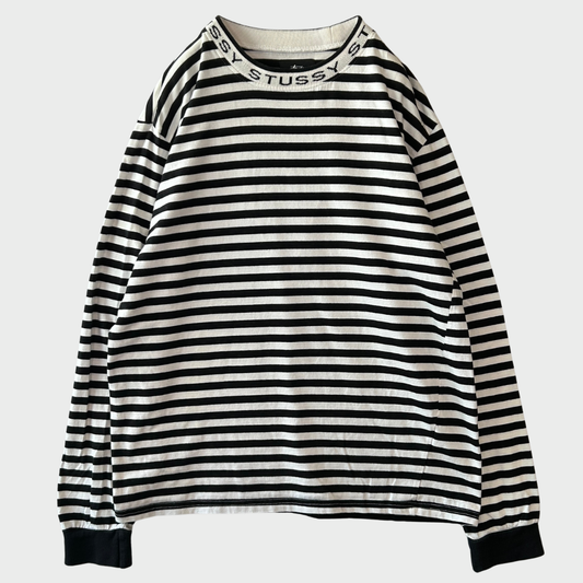 00's Stussy ステューシー ボーダーロンT  白黒 (L)/A9335T-SO