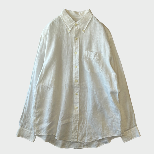 90's Brooks Brothers ブルックス 長袖リネンシャツ 白 (L)/A4561SH-SO