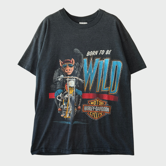 80's SSI Harley-Davidson BORN TO BE WILD ハーレーTシャツ シングルステッチ 黒 (L)/A4269T-SO