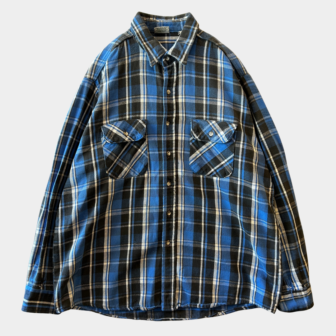 90's ~ FIVE BROTHER flannel shirt ファイブブラザー ネルシャツ ブルー ブラック (T-XL)/A8821SH-SO