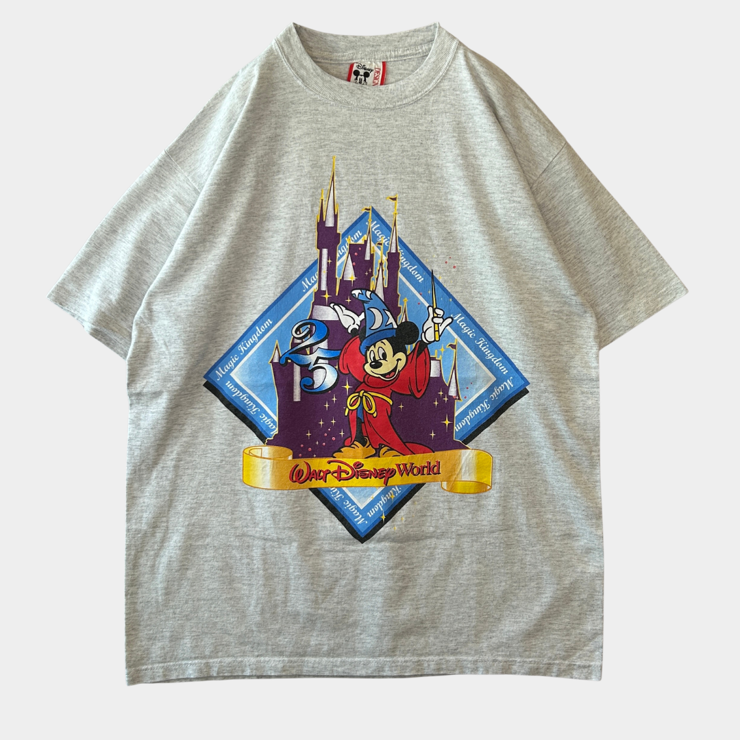 90's Disney Design ディズニーワールド２５周年 ソーサラーミッキー Tシャツ グレー(L)/A7581T-SO