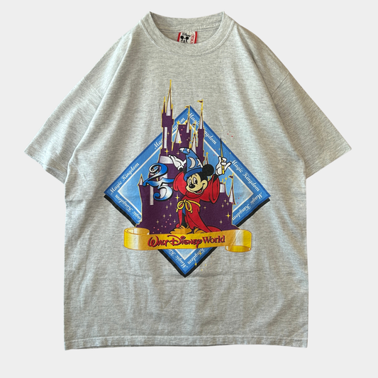 90's Disney Design ディズニーワールド２５周年 ソーサラーミッキー Tシャツ グレー(L)/A7581T-SO