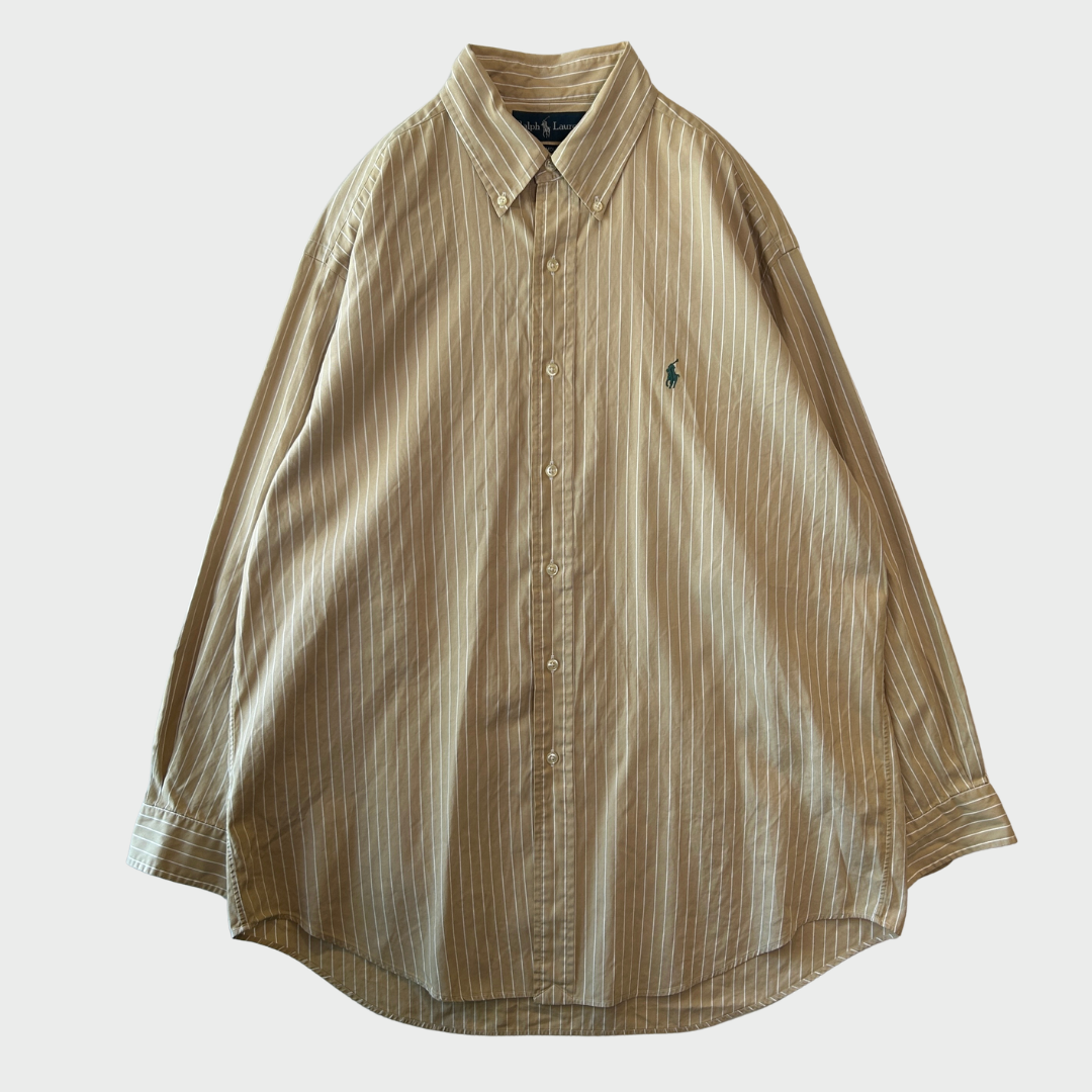 00's Ralph Lauren ラルフローレン YARMOUTH ストライプシャツ ベージュ・ホワイト (XL相当) /B4087SH-SO