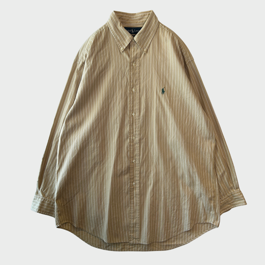 00's Ralph Lauren ラルフローレン YARMOUTH ストライプシャツ ベージュ・ホワイト (XL相当) /B4087SH-SO