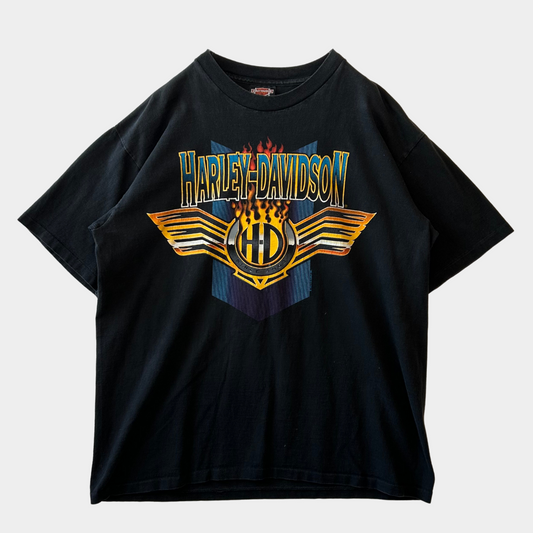 90's HARLEY DAVIDSON "JOHN'S FORTCOLLINS, CO" Tシャツ ブラック (L)/A6981T-SO