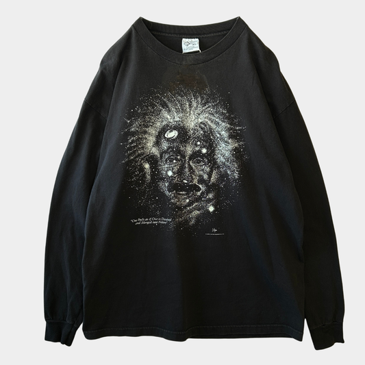 90's Cotton Expressions Albert Einstein アインシュタイン 蓄光ロンT 黒(XL)/C0670T-SO