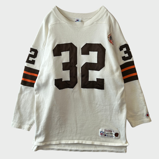 90's Champion チャンピオン NFL ブラウンズ 七分袖 フットボールTシャツ ロンT アイボリー (L) /B2198T-SO