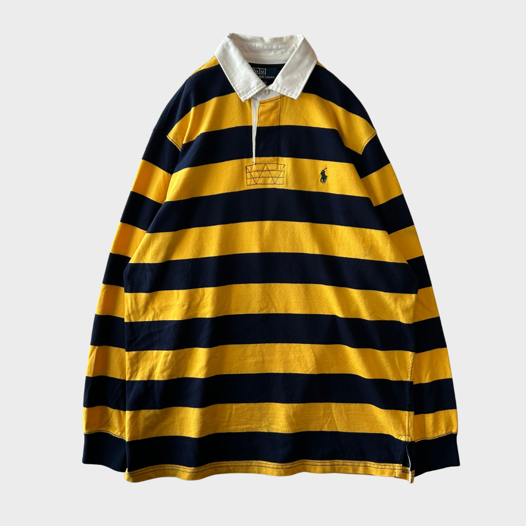 00's Polo by ralph lauren ラルフローレン ボーダーラガーシャツ ネイビー×黄(L)/B0537T-SO